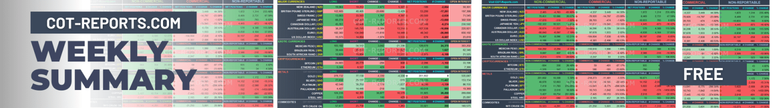 COT Reports Weekly Summary Spreadsheet Version